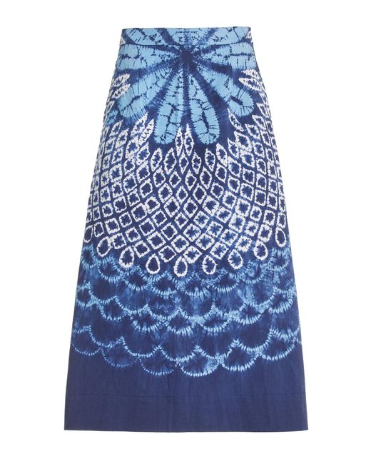 Sea Blue Blythe Tie-dyed Cotton Midi Skirt
