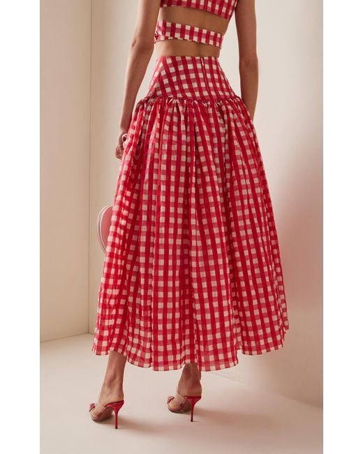 Alaïa Red Full Gingham Maxi Skirt