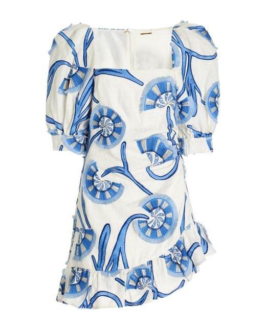 Alexis Blue San Paolo Embroidered Linen Mini Dress