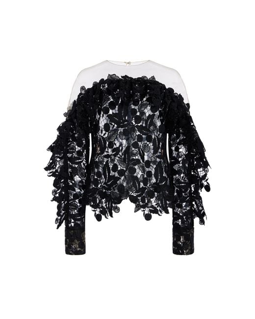 Oscar de la Renta Black Off-The-Shoulder Guipure Top