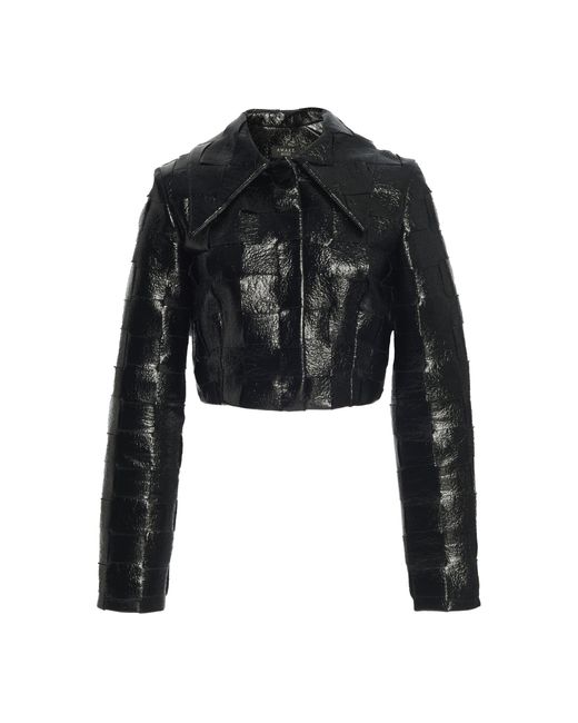 A.W.A.K.E. MODE Black Cropped Woven Faux Leather Jacket