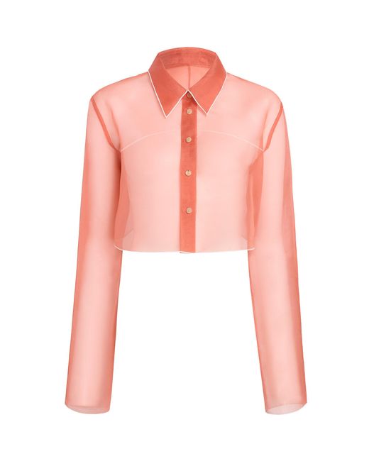 Khaite Pink Fritz Cropped Silk Organza Shirt