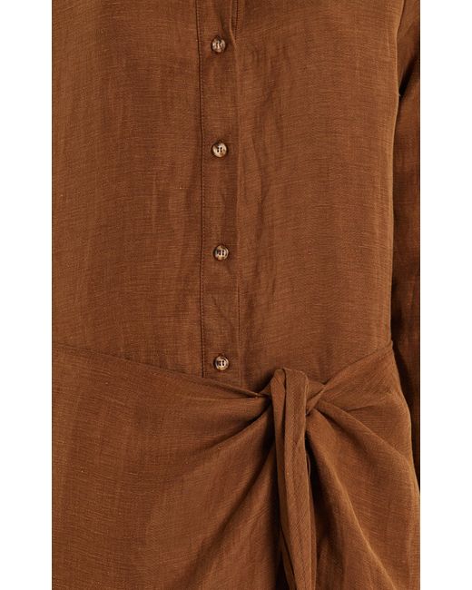 Anemos Brown The L.a. Linen-blend Midi Wrap Shirt Dress