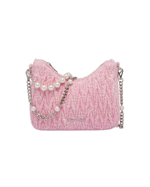 Miu Miu Pink Matelassé Tweed Hobo Bag