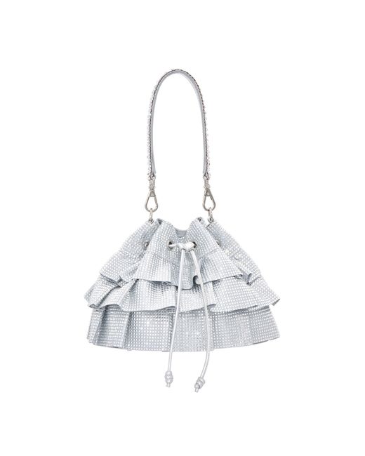 Judith Leiber White Ruffle Crystal Pouch