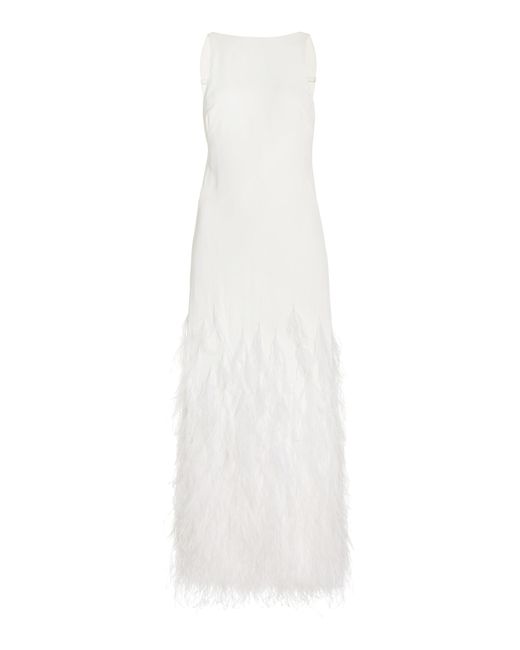 Cult Gaia Natural Aja Feather-trimmed Gown