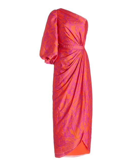 ANDRES OTALORA Red Tombuctu Asymmetric Twill Midi Dress