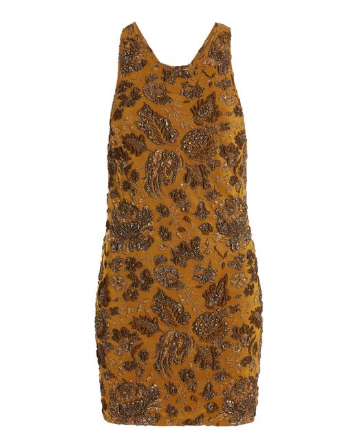 Saint Laurent Natural Floral Stretch-Brocade Mini Dress