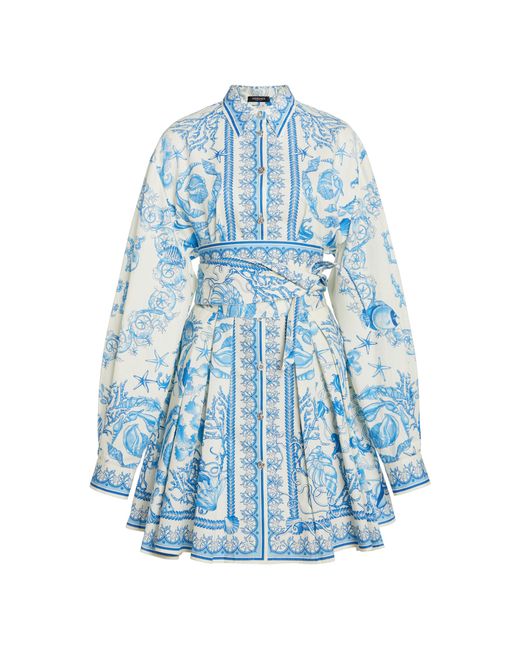 Versace Blue La Vacanza Printed Cotton Poplin Mini Dress