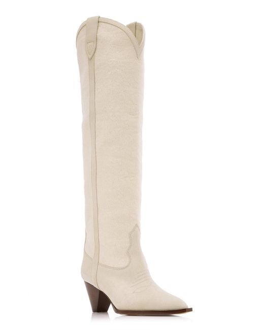 Isabel Marant White Lihana Canvas And Suede Knee-high Boots