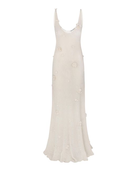 Anna October White Astrid Flower-embellished Knit Organic Cotton Maxi Dress