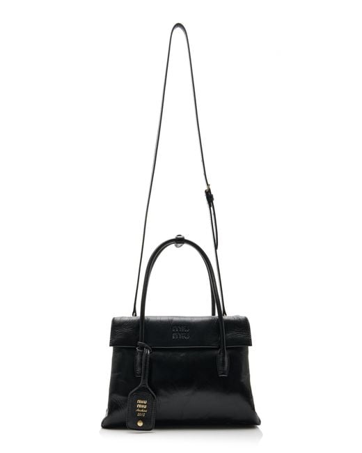 Miu Miu Black Solitaire Small Leather Tote Bag