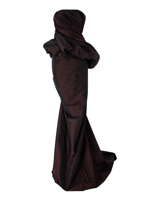 Marmar Halim Black Strapless Draped Corseted Taffeta Gown
