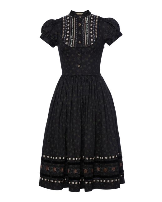 Lena Hoschek Black Gretl Embroidered Cotton Midi Dress