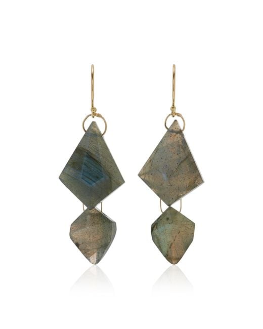 Ten Thousand Things Gray 18k Yellow Gold Labradorite Double Faceted Drop Earrings