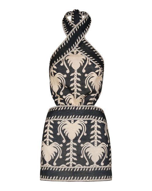 Johanna Ortiz Black Tide Strength Linen Mini Halter Dress