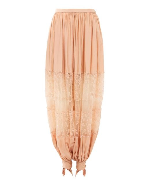 Chloé Pink Lace-Paneled Silk Poplin Balloon Pants