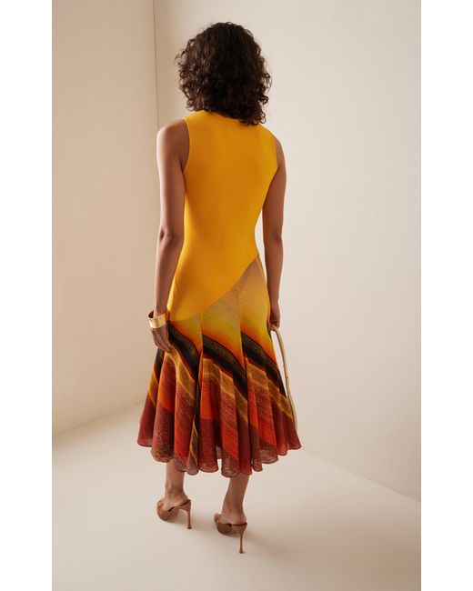 Louisa Ballou Orange Exclusive Day Pleated Cotton-silk Midi Dress