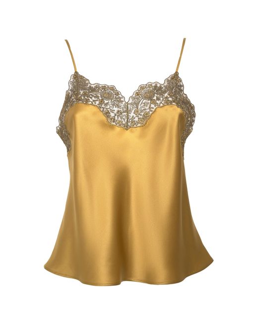 Loretta Caponi Metallic Esmeralda Lace-Trimmed Silk Top