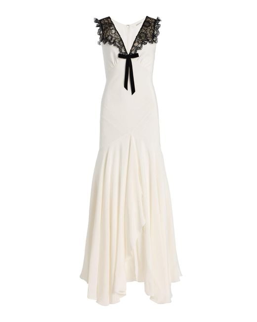 Rodarte White Lace-Trimmed Silk Crepe Bias Maxi Dress