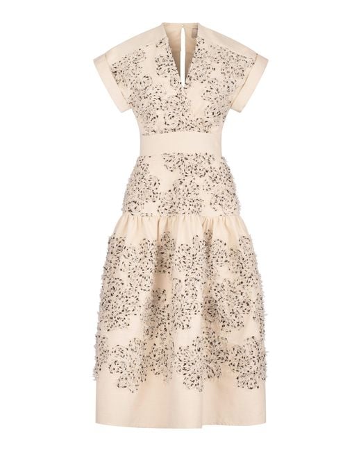 Silvia Tcherassi Natural Metaponto Embroidered Linen-blend Midi Dress