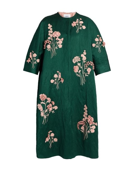 Erdem Green Embroidered Textured Satin Coat