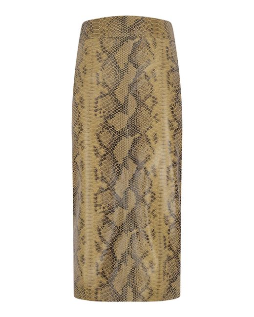 Zeynep Arcay Natural Snake-Print Leather Pencil Midi Skirt