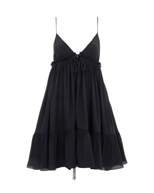 Chloé Black Organic Silk Crepe De Chine Mini Dress