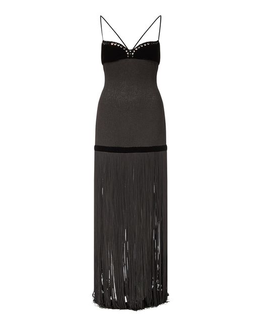 Ludovic de Saint Sernin Black Fringed Leather Maxi Dress