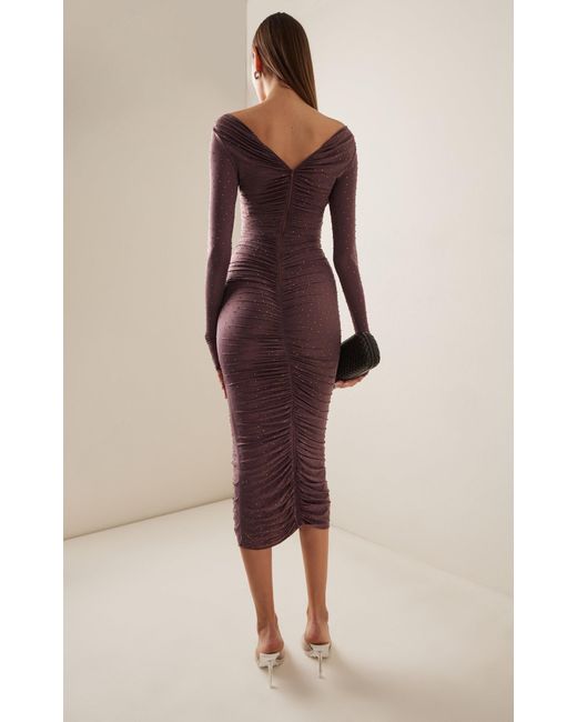 Alex Perry Purple Ruched Cutout Crystal-embellished Jersey Midi Dress