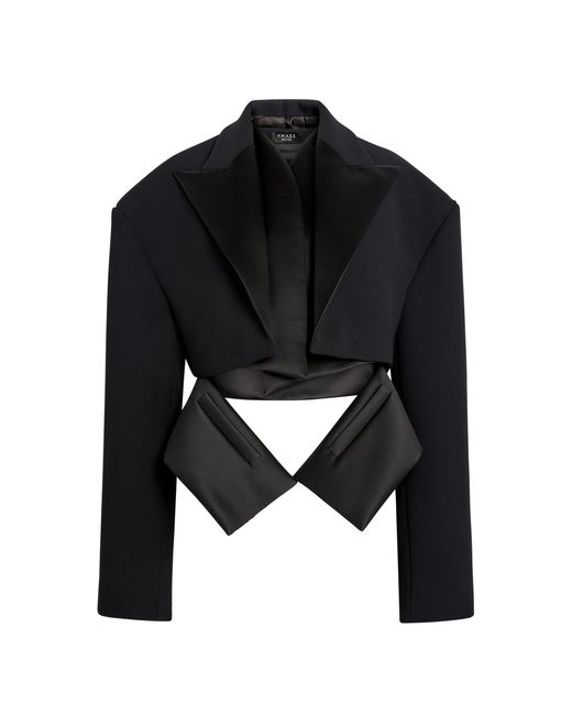 A.W.A.K.E. MODE Black Oversized Cropped Tuxedo Jacket