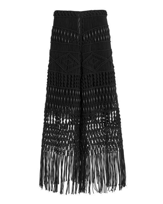 Jonathan Simkhai Abbey Fringed Macrame Midi Skirt in Black | Lyst