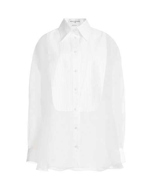 Brandon Maxwell White Madox Cotton And Organza Sheer Tuxedo Button Up