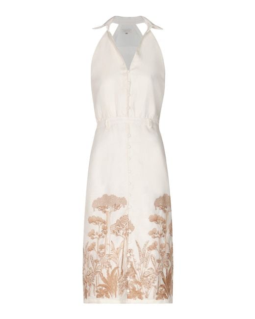 ANDRES OTALORA White Buritaca Embroidered Linen Midi Dress