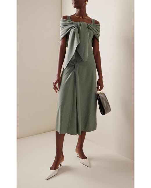 Emilia Wickstead Green Barlow Gathered Wool-blend Midi Dress