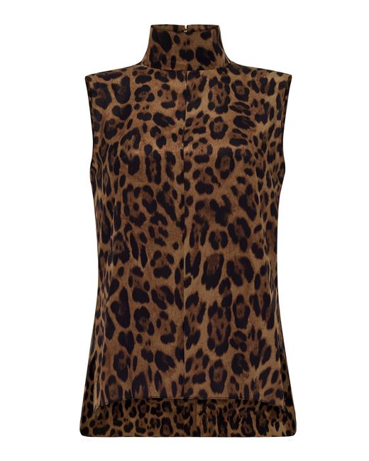 Adam Lippes Brown Varick Leopard-Printed Silk-Charmeuse Top