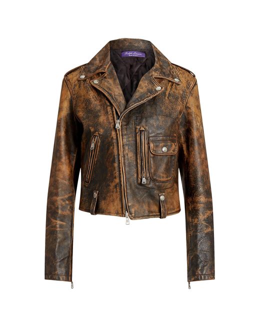 Ralph Lauren Brown Dwight Brushed Leather Moto Jacket