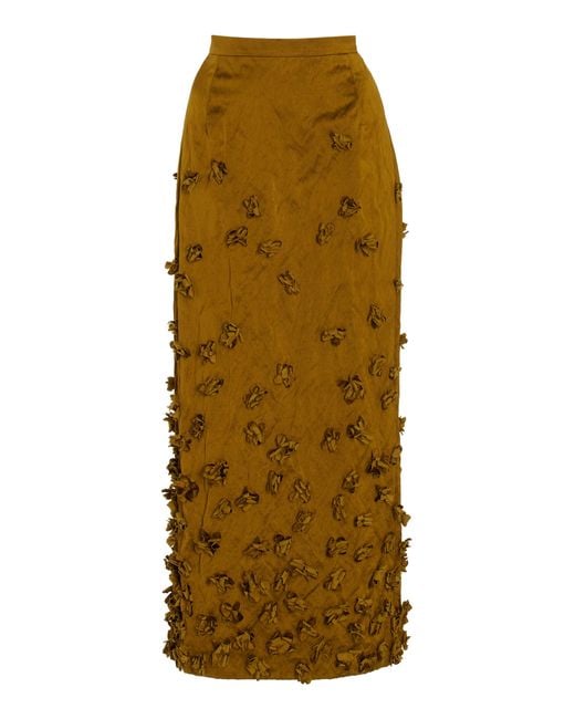 Michael Kors Natural Embellished Crushed Duchesse Satin Midi Skirt