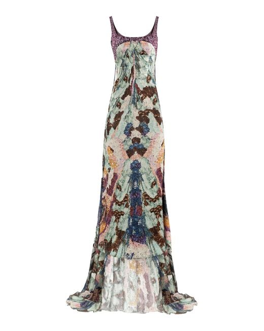 La Fuori Multicolor Genevieve Nebula Embellished Chiffon Gown