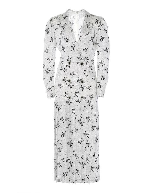 Alessandra Rich White Silk Jacquard Bow Print Midi Dress