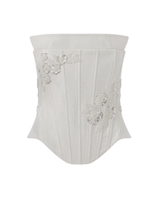 ILA THE BRAND White Glynn Jacquard Lace-Up Corset With Hand-Crafted Appliqué Detailing