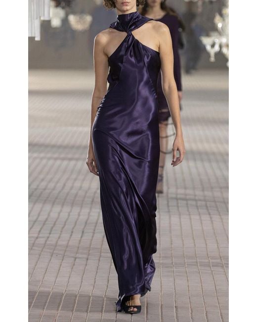The Attico Blue Twist-front Satin Gown