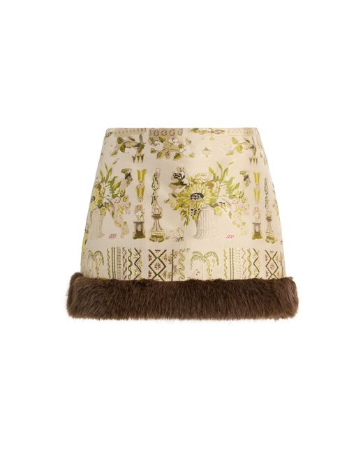 Staud Natural Belles Faux Fur-Trimmed Jacquard Mini Skirt