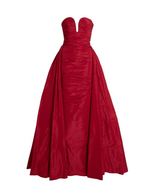 Zuhair Murad Red Train-detailed Faille Strapless Gown