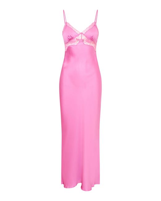 LoveShackFancy Pink Kimberlyn Liquid Satin And Lace Maxi Dress