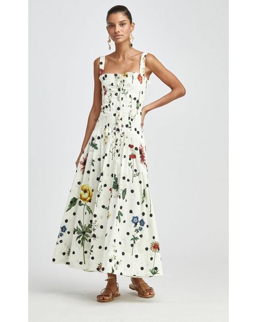 Oscar de la Renta Polka dot Floral Cotton Maxi Dress in White Lyst