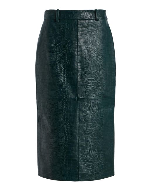 Frankie Shop Green Taney Croc-embossed Leather Midi Skirt