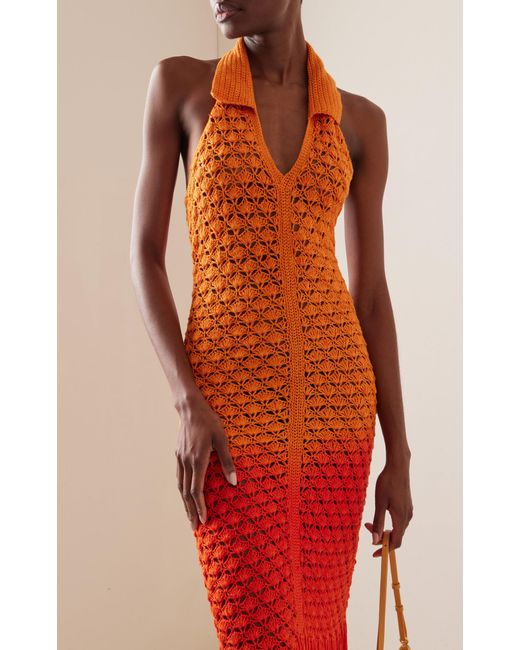 Alejandra Alonso Rojas Orange Exclusive Summer Club Crocheted Silk Midi Dress