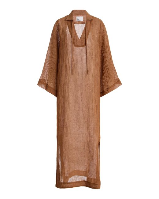 Lisa Marie Fernandez Brown Linen-Blend Gauze Tunic Caftan