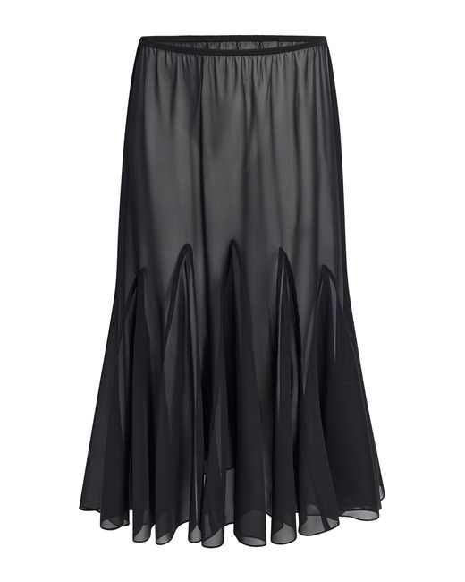 Khaite Black Ophelia Silk Chiffon Midi Skirt